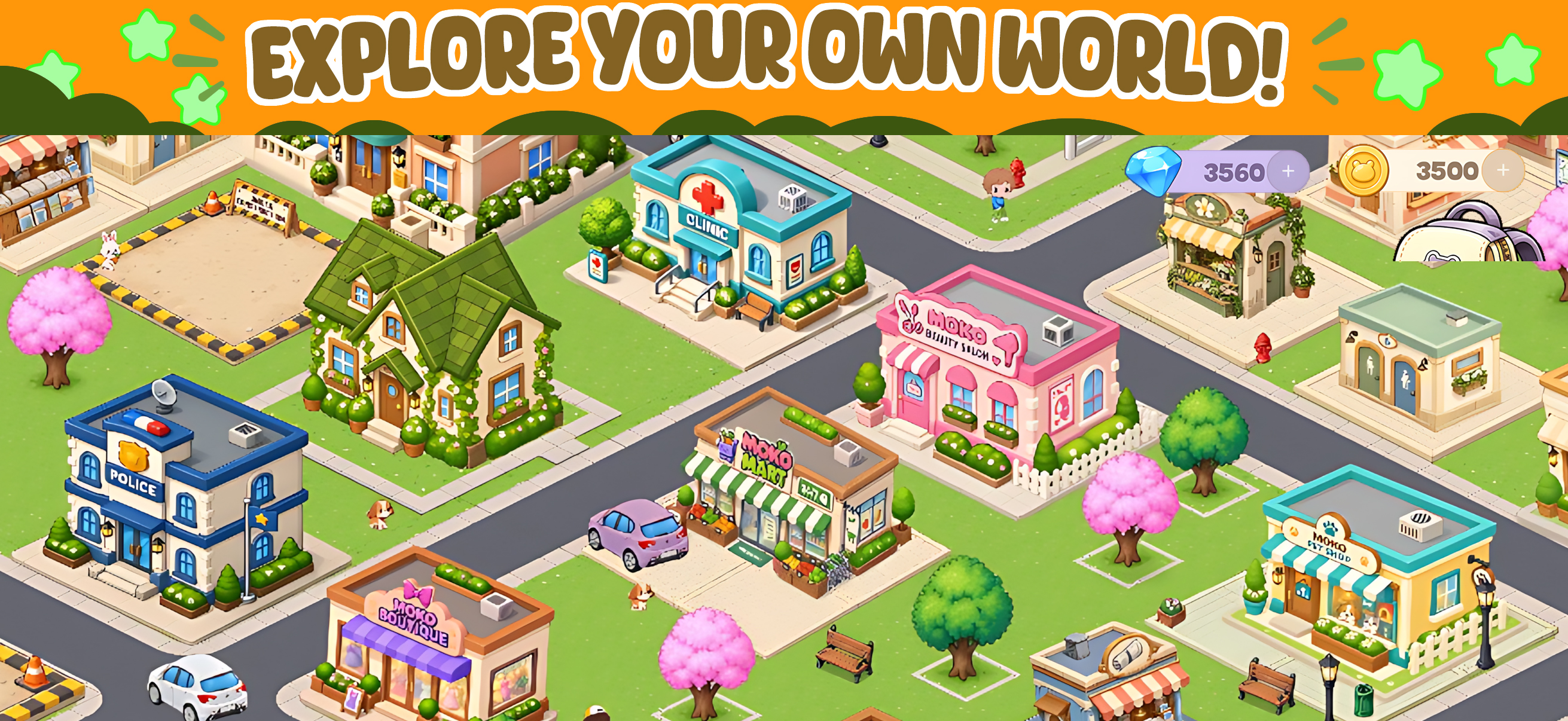Explore Moko Town, with the boutique, pet shop and beauty salon