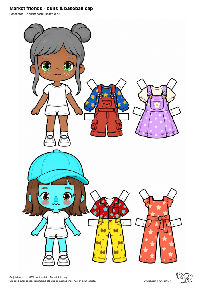 Moko Life market friends paper dolls with cut-out outfits